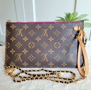 💕 LOUIS VUITTON Neverfull Monogram "PEONY" Mm/Gm Clutch/ Wristlet/Crossbody